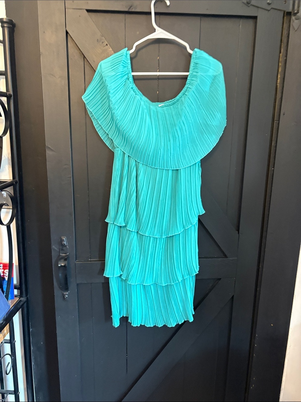Pink Lily Teal One-Shoulder Tiered Pleated Dress